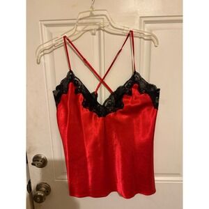 Fredericks of Hollywood Red Satin Lace Cami Shorts‎ Set XL